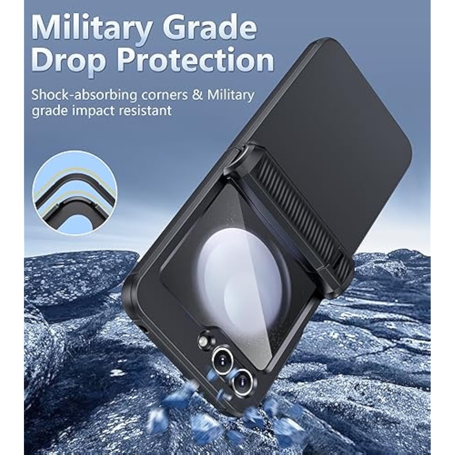 For Samsung Galaxy Z-Flip-5 Case: Rugged Shockproof Samsung Flip 5 Case With Kickstand & Hinge Protection, Slim Full Body Drop Protective Hard Phone Cover For Samsung Z Flip 5 5G(2023) Black