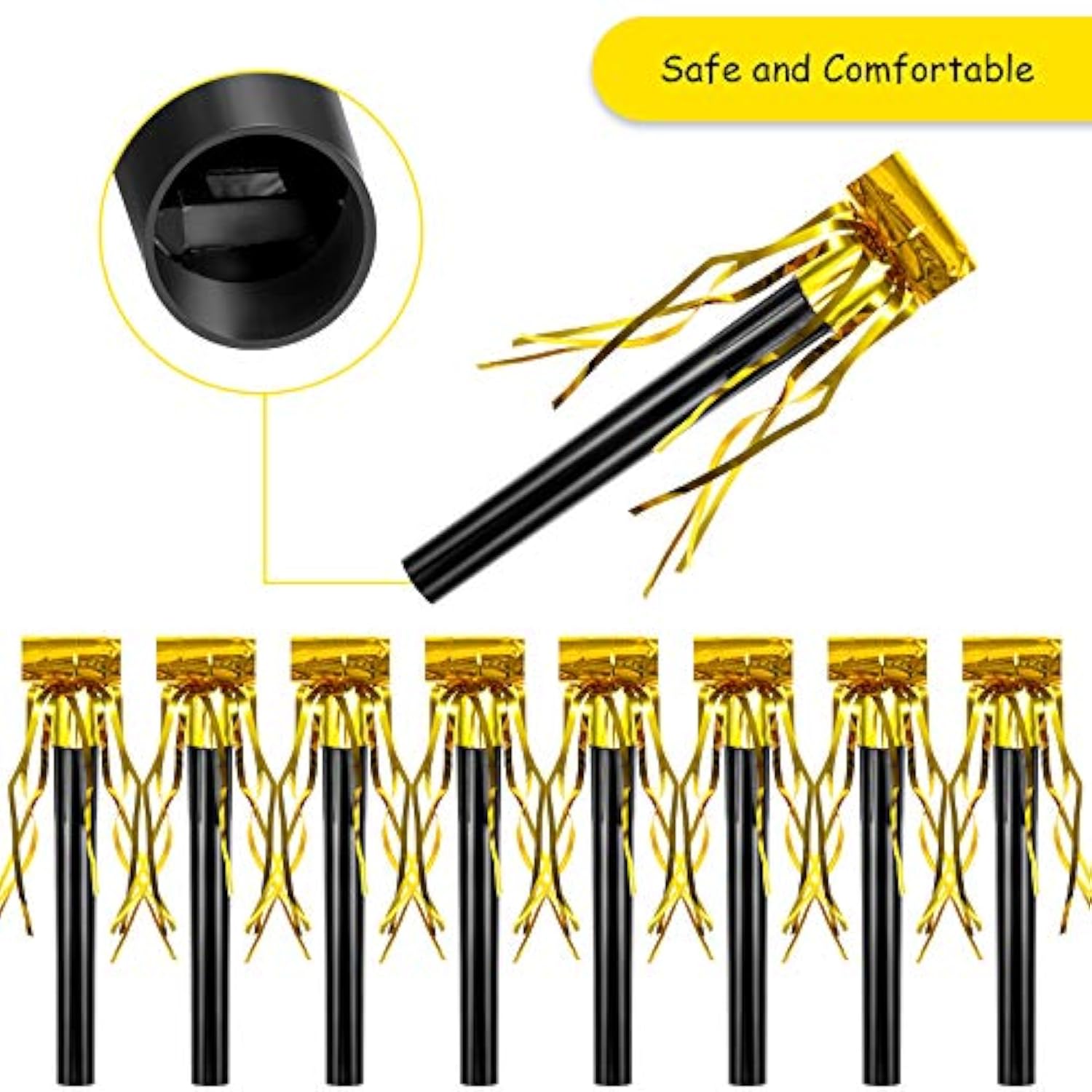 18pcs Black Gold Party Blowers Noisemakers for Christmas Birthday