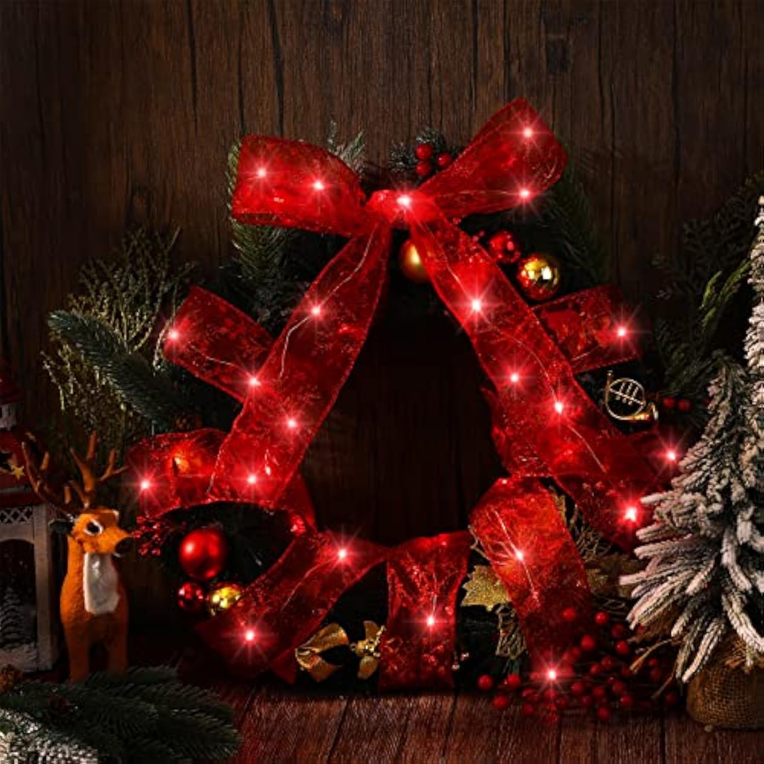 Christmas Ribbon Lights 16.4 Ft Glow Tree Battery Operated Indoor String Lights For Outdoor Xmas Holiday Party Wedding G