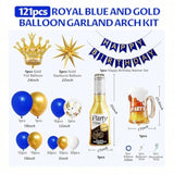 121pcs Royal Blue & Gold Birthday Decorations with Banner, Foil Balloons for Men’s Milestones