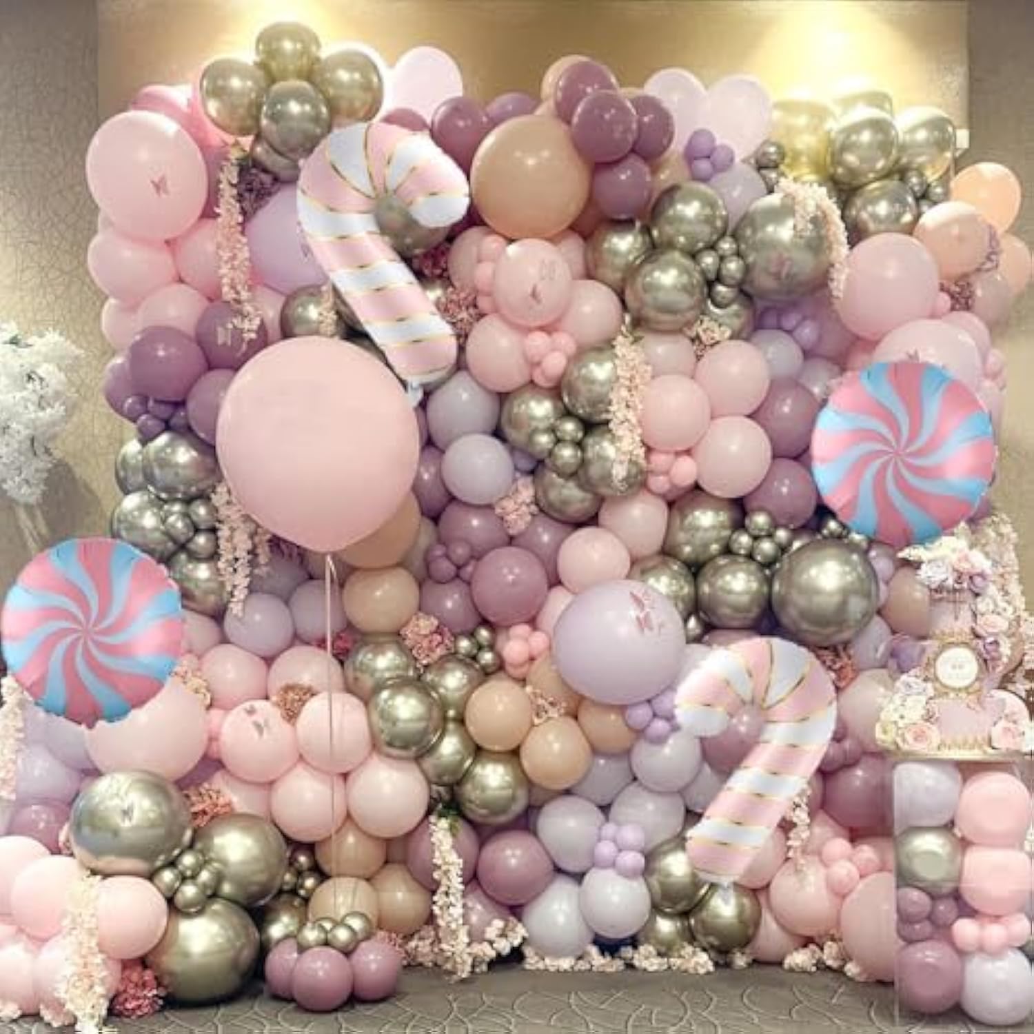 Pastel Christmas Balloon Arch Garland Kit 158Pcs Xmas Pink Purple Red Balloons Candy Cane Lollipop Mylar Balloons For Christmas New Year Party Decorations