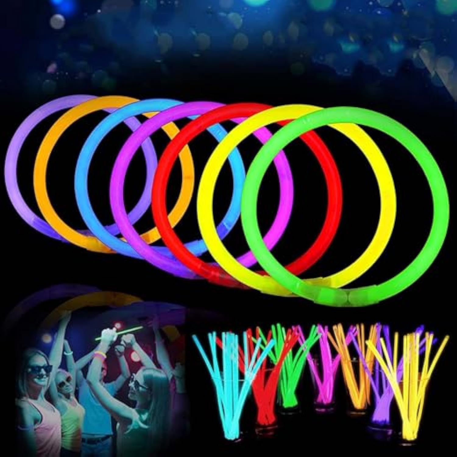100-Pack 8-Inch Glow Sticks with Connectors for Halloween and Party Supplies
