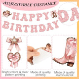 Cowgirl Coquette Pink Birthday Decor with Bows, Swirls & Balloons