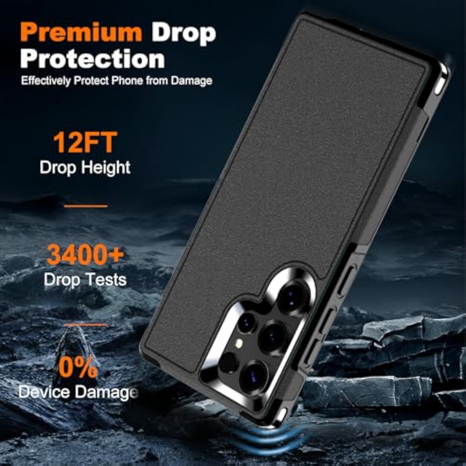 Hualele For Samsung Galaxy S24 Ultra Case,[Military Grade Protection] [Dropproof Shcokproof] Anti-Slip Grip Slim Dual Layer Rugged Heavy Duty Galaxy S24 Ultra Phone Case,Black