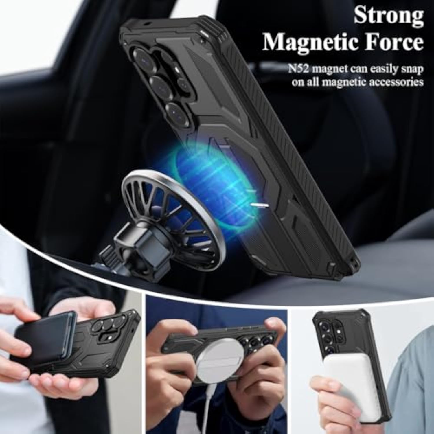 Samsung Galaxy S26 Ultra 3-in-1 Military Grade Shockproof Protective Case with Screen Protector and Invisible Kickstand, 6.9 inch Black