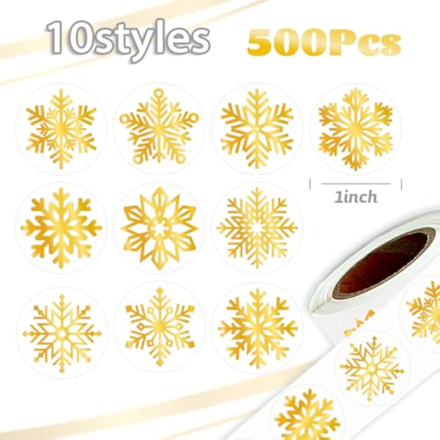 Gold Foil Snowflake Stickers-500Pcs Clear Christmas Stickers Roll Winter Holiday Gold Round Self Adhesive Labels For Gift,Card,Envelope