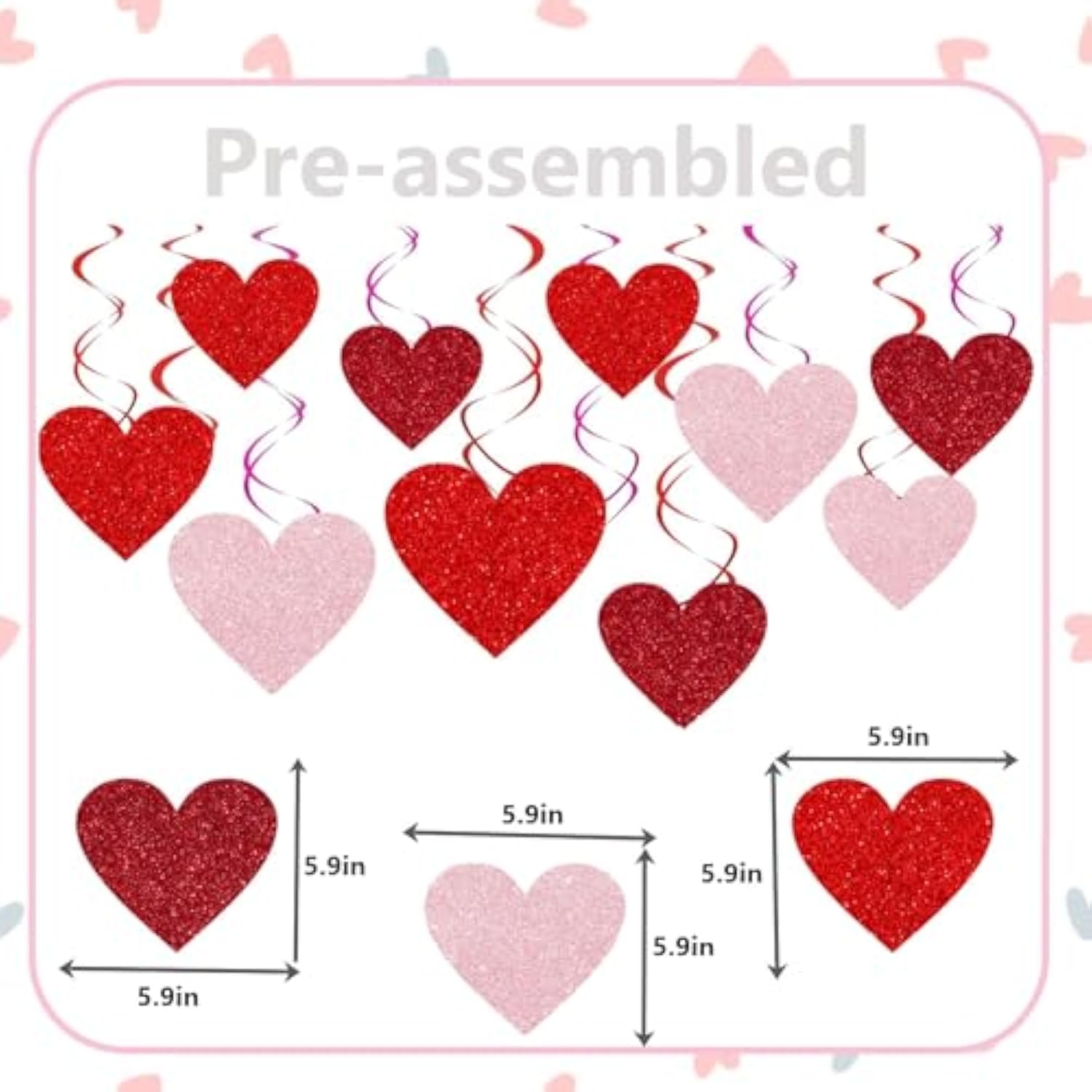 Glitter Happy Valentines Day Banner Party Decorations,With Shiny Heart Banner & Red Pink Heart Swirls Balloons Set,For Home Indoor Valentines Day Party Decor Supplies