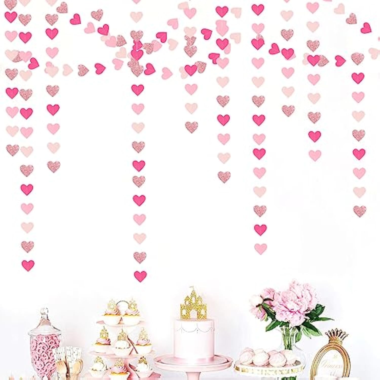 Hot-Pink Rose-Gold Party Decorations Heart-Garland - 52Ft Wedding Brid
