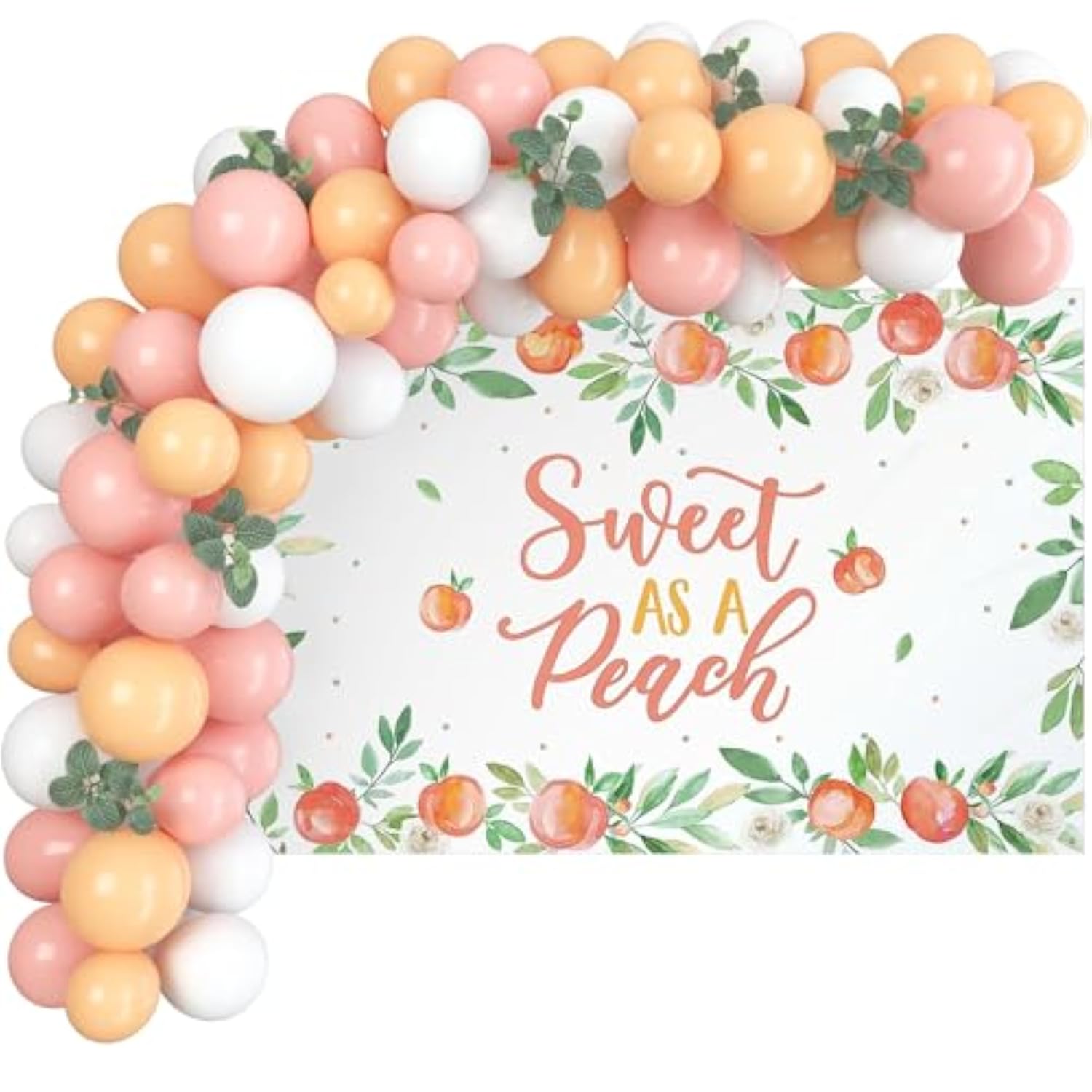 Sweet as a Peach Backdrop & Balloon Garland – Baby Shower and 1st Birthday Party Decor Set