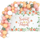 Sweet as a Peach Backdrop & Balloon Garland – Baby Shower and 1st Birthday Party Decor Set