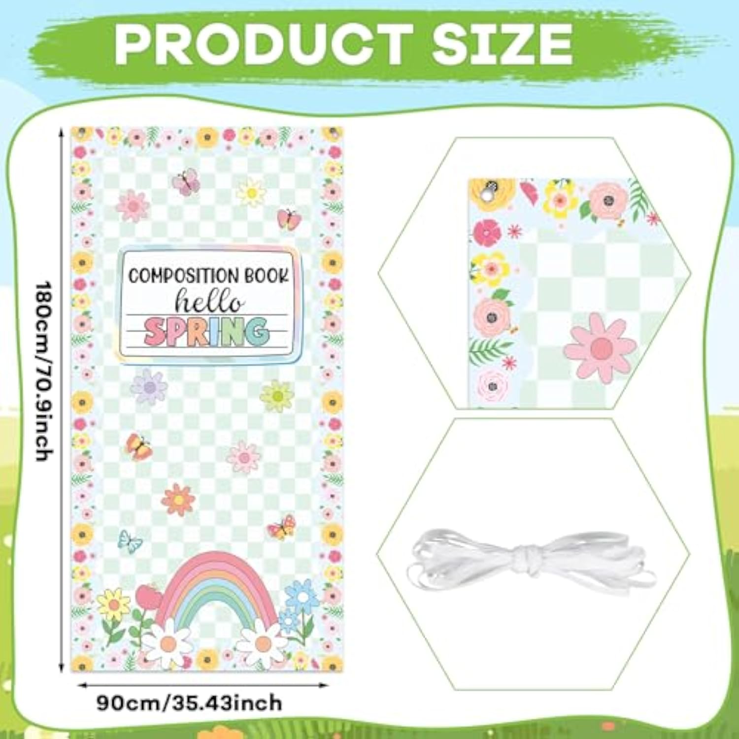 Spring Composition Notebook Classroom Door Cover Green Floral Butterfly Rainbow Hanging Banner Back To School First Day Of School Welcome Backdrop Wall Door Decor For Kindergarten Preschool Elementary