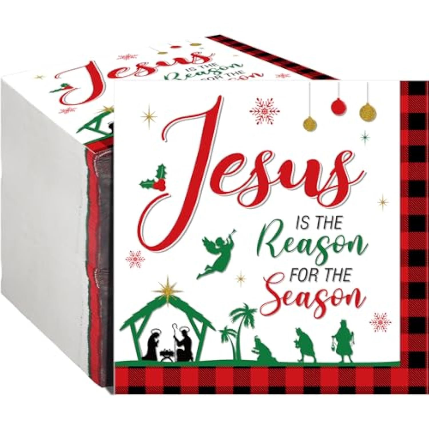 100 Pcs Christmas Nativity Paper Napkins Disposable Jesus Is The Reason For The Season Paper Guest Napkins Xmas Nativity Religious Hand Towels For Christmas Party Nativity Scene(Red,Square)