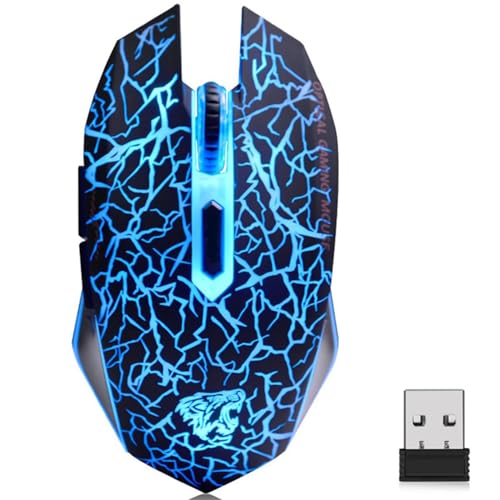 M2 Wireless Gaming Mouse, Silent Rechargeable Optical USB Computer Mice Wireless with 7 Color LED Light, Ergonomic Design, 3 Adjustable DPI