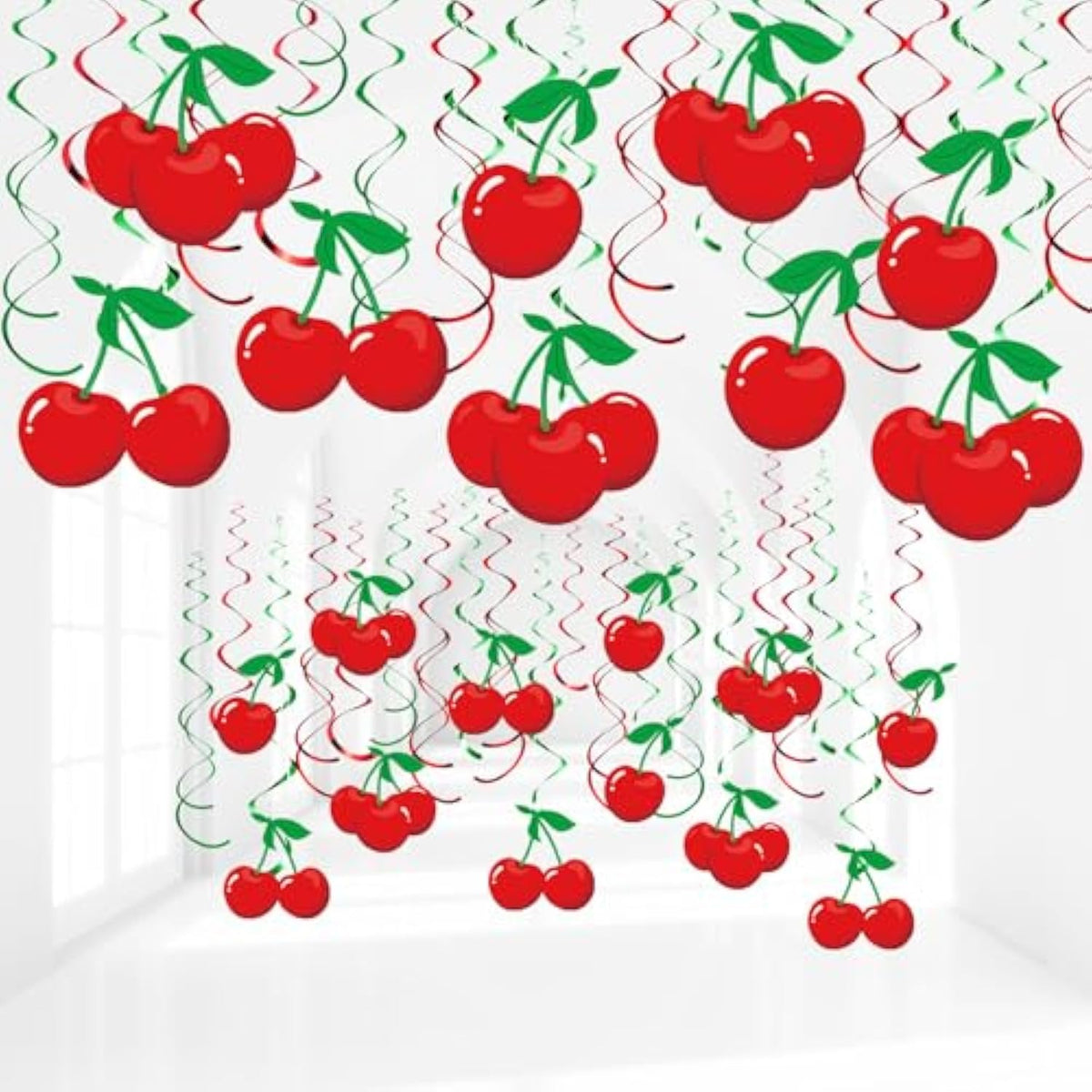 30 Pcs Cherry Hanging Swirl Decorations Cherry Party Hanging Ornaments For Birthday Baby Shower Party Supplies Decor