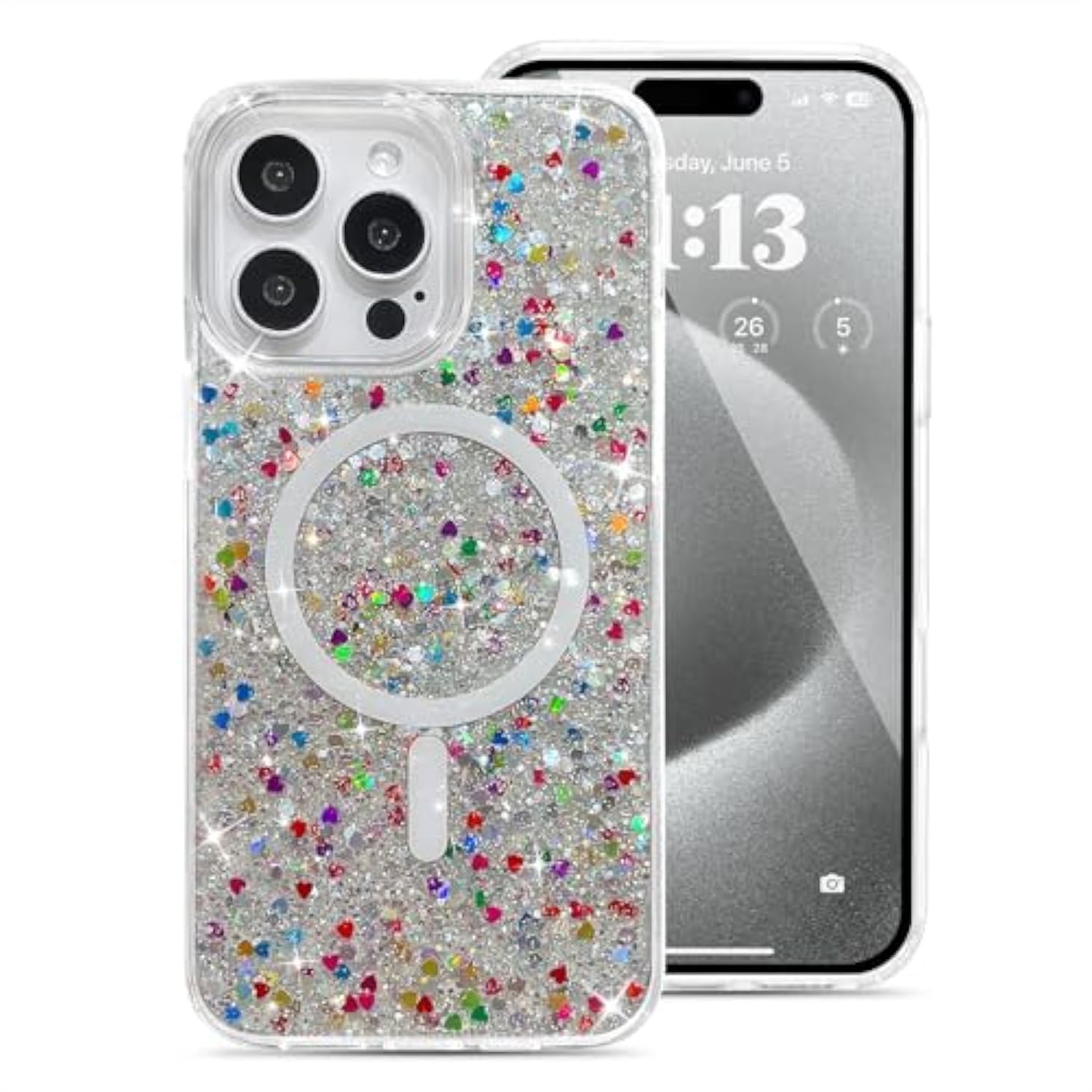 Glitter Case Magnetic For Iphone 16 Pro Max Case, Luxury Shiny Bling Sparkly Phone Cover Compatible With Magsafe, Wireless Charge Crystal Diamonds Shiny Cover For Women - Clear