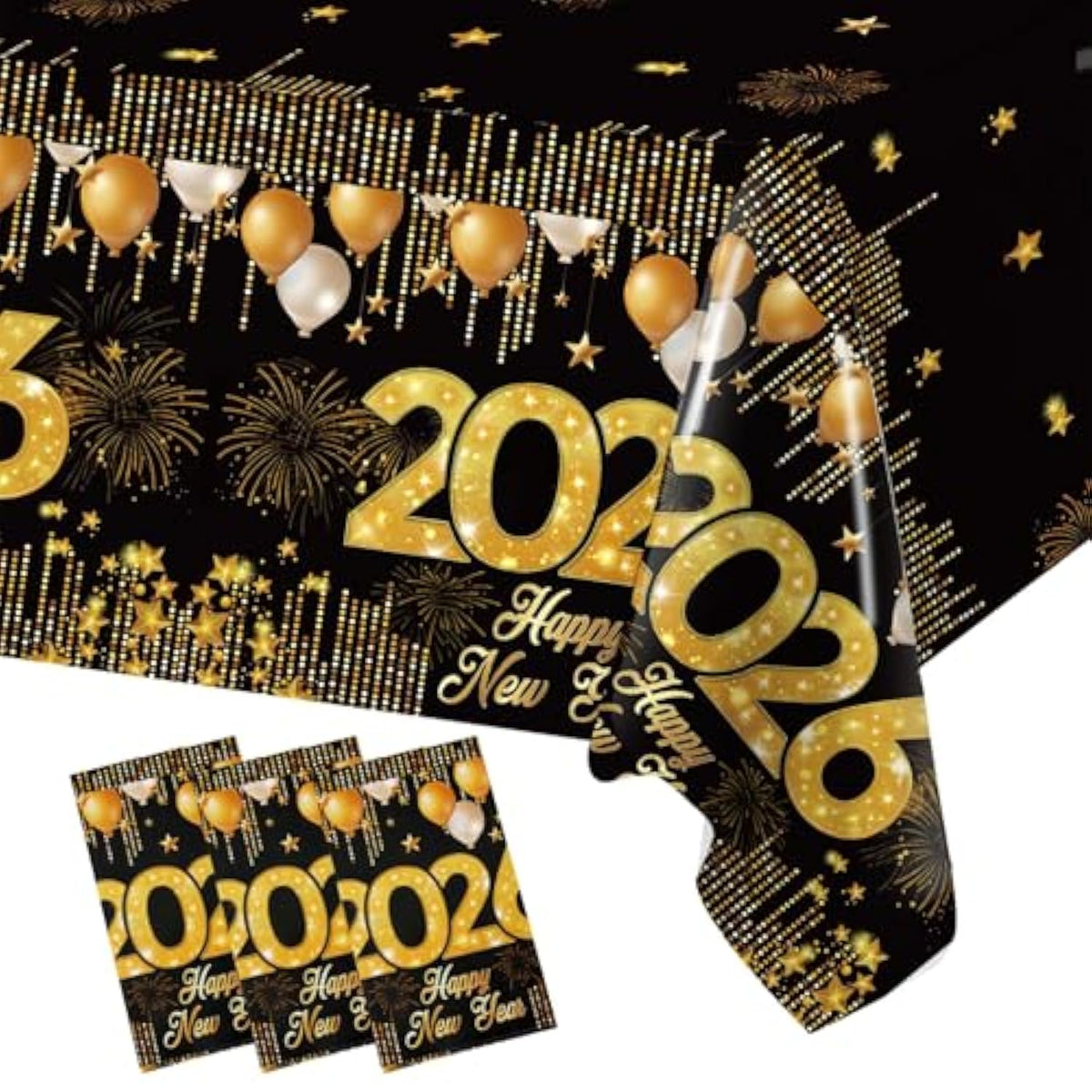 3-Pack Black and Gold New Year 2026 Tablecloths 51x87 Inch Disposable