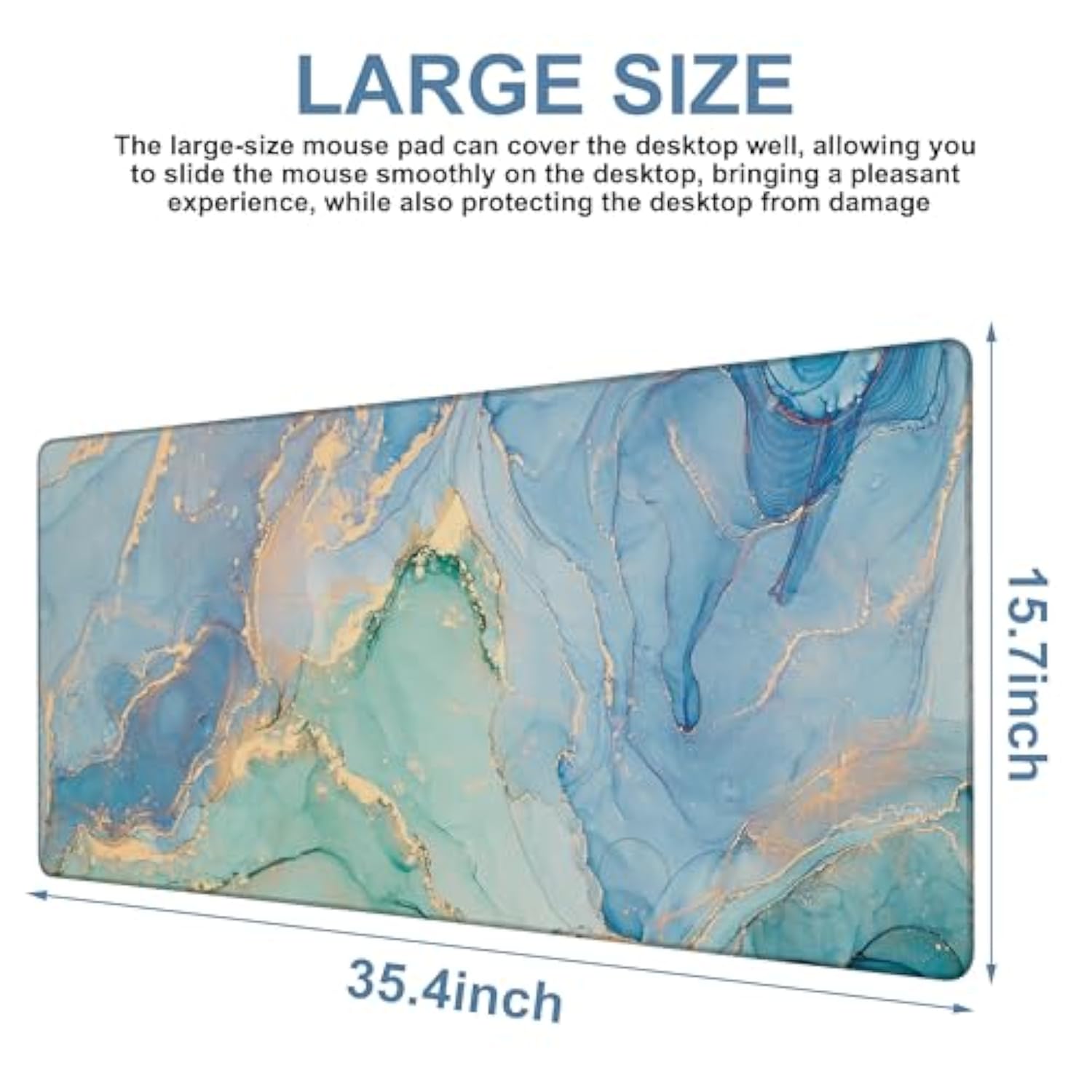 Gaming Desk Pad Large Extra Length Fluid Art Marble Mouse Pad Keyboard Laptop Non-Slip Waterproof With Rubber Base Thick Stitched Edge Mouse Mat For Office Home 35.4 X 15.7 Inches