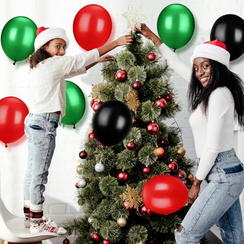 100 Pcs Red Black Green Balloons, 13 Inch