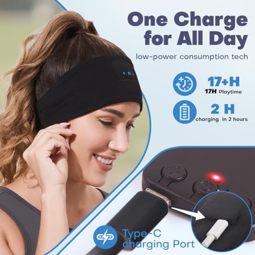 Sleep Headphones Bluetooth Headband For Side Sleeper, 17 Hours Playtime, Wireless Headband Headphones With Hd Stereo Speakers For Workout,Running,Yoga, Ideal Gifts For Men, Women, Teens, Black