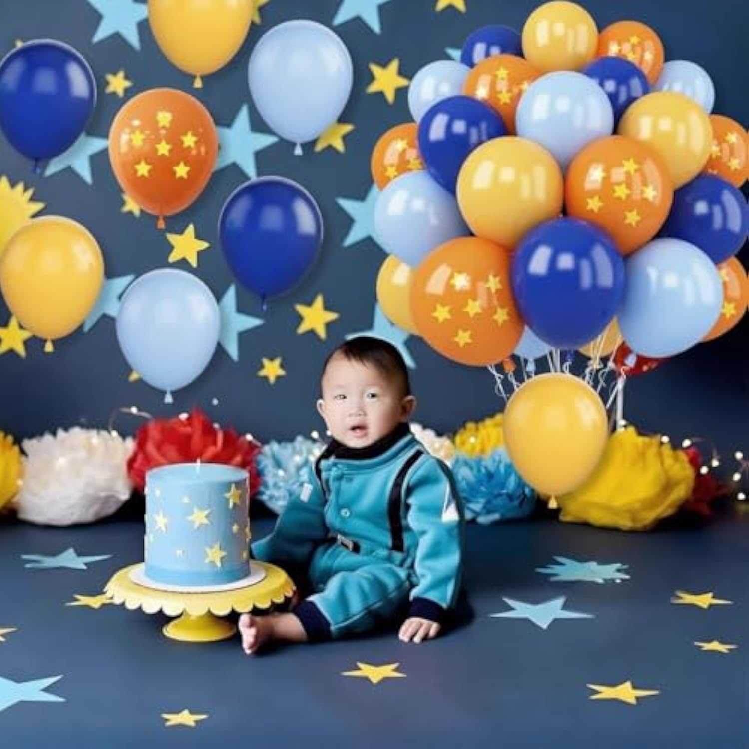 Blue And Orange Balloons, 30 Pcs 12Inch Royal Blue Gold Latex Orange Balloons White Balloon For Kids Boys Ball Birthday Baby Shower Party Decoration