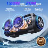 Portable Speakers Bluetooth Wireless, 120W Max Loudest Bluetooth Speaker, Ipx6 Waterproof Outdoor Speaker With 70W Deep Bass/2*Subwoofer/Dsp/Eq/42H/Led/Mac-In/Power Bank, Large Party Boombox