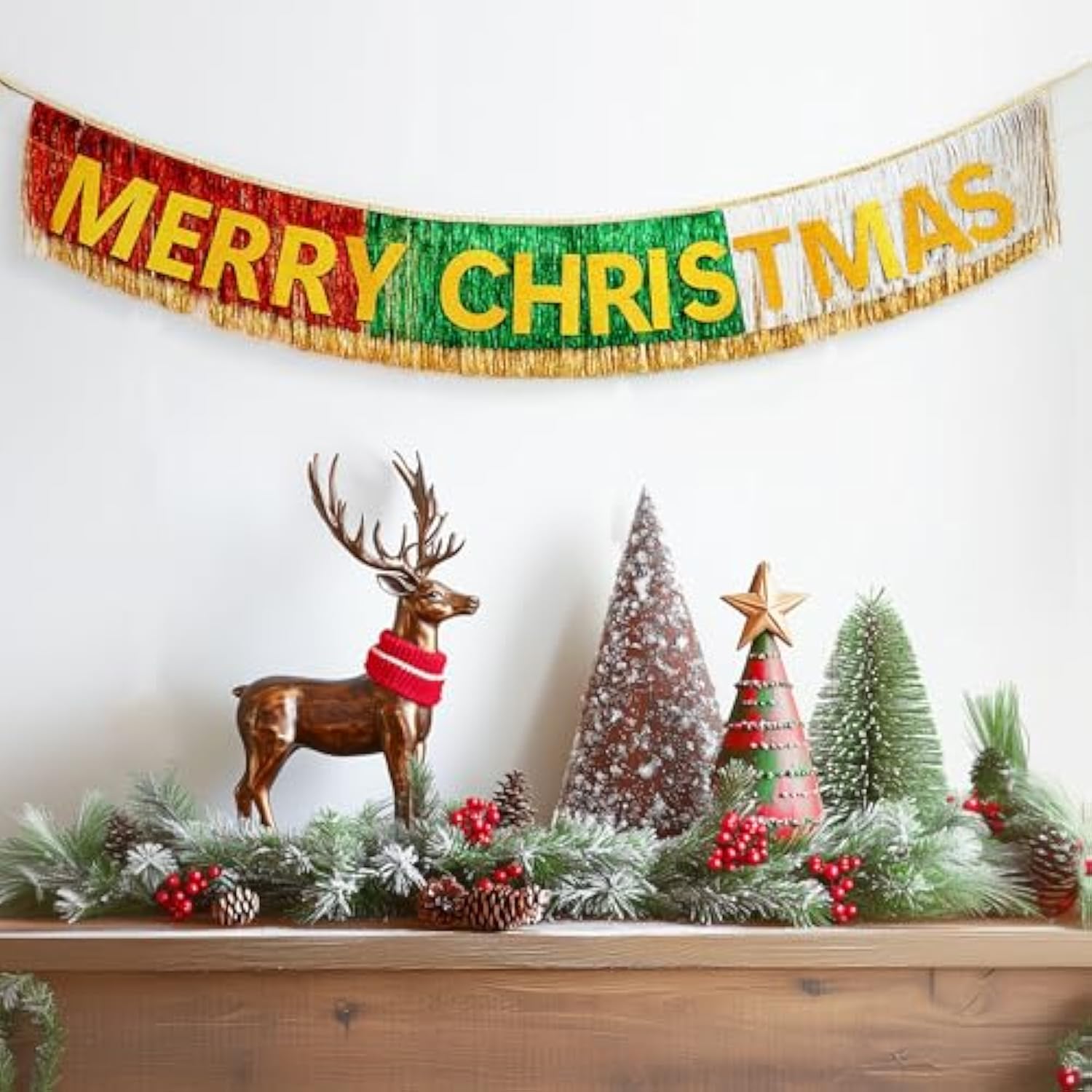 Merry Christmas Banner | Christmas Banner With Foil Fringe Tinsel Curtains 6 Feet | Christmas Party Banner For Xmas Party Supplier | Xmas Indoor Hanging For Party Decorations