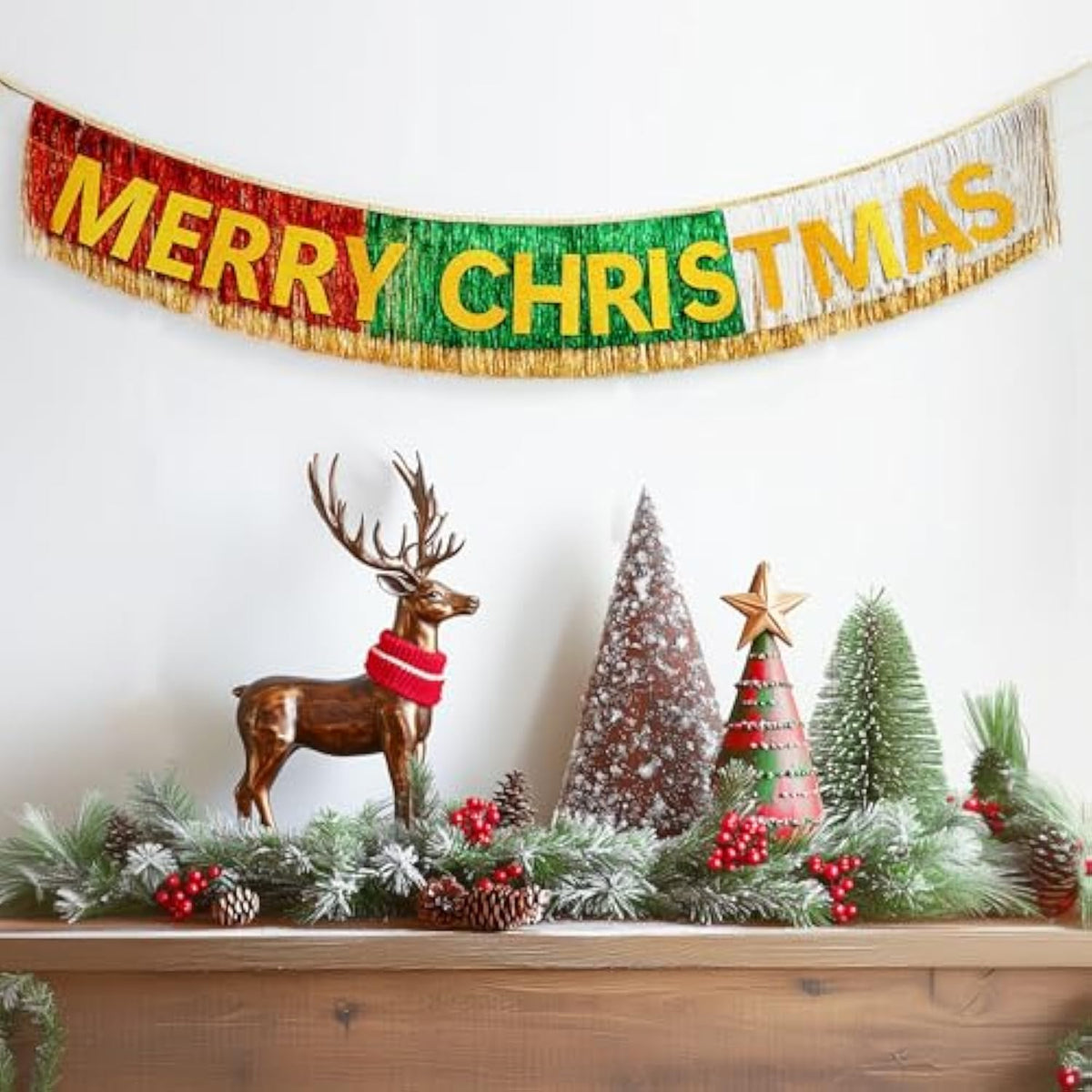Merry Christmas Banner | Christmas Banner With Foil Fringe Tinsel Curtains 6 Feet | Christmas Party Banner For Xmas Party Supplier | Xmas Indoor Hanging For Party Decorations
