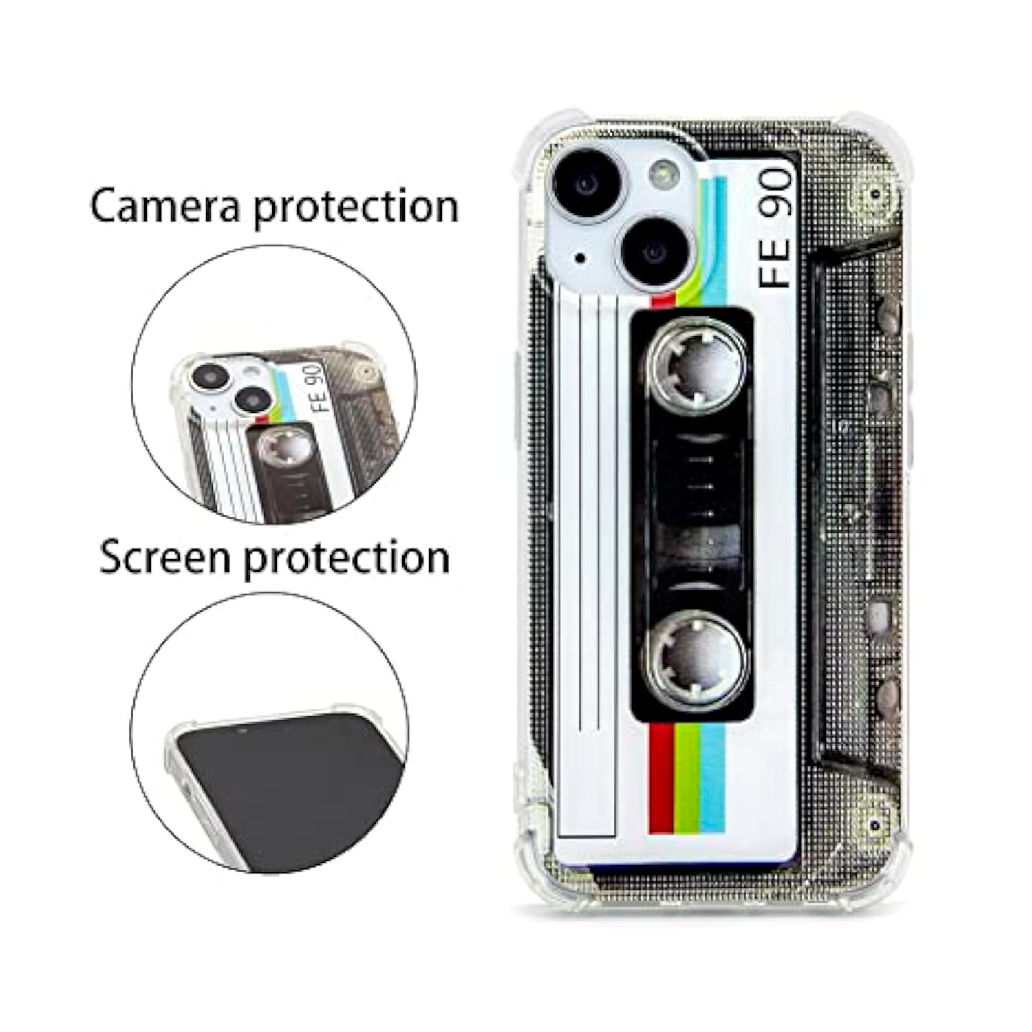 Case For Iphone 14 Matte Finish Heavy Duty Soft Back Cover With Reinforced Corners Tpu Soft Bumper Retro Cassette Tape Case Compatible With Iphone 14