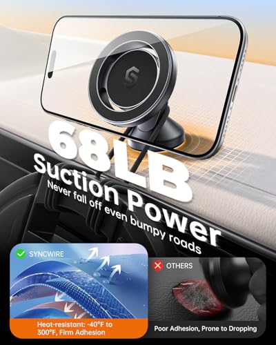 MagSafe Car Mount, Magnetic Car Phone Holder for Car Dashboard, 360° Rotating Strong Magnet Phone Mount with 3M VHB Adhesive, Compatible with iPhone