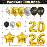 4-Pack 2026 New Year Balloon Boxes with Black Gold Balloons Letters Numbers