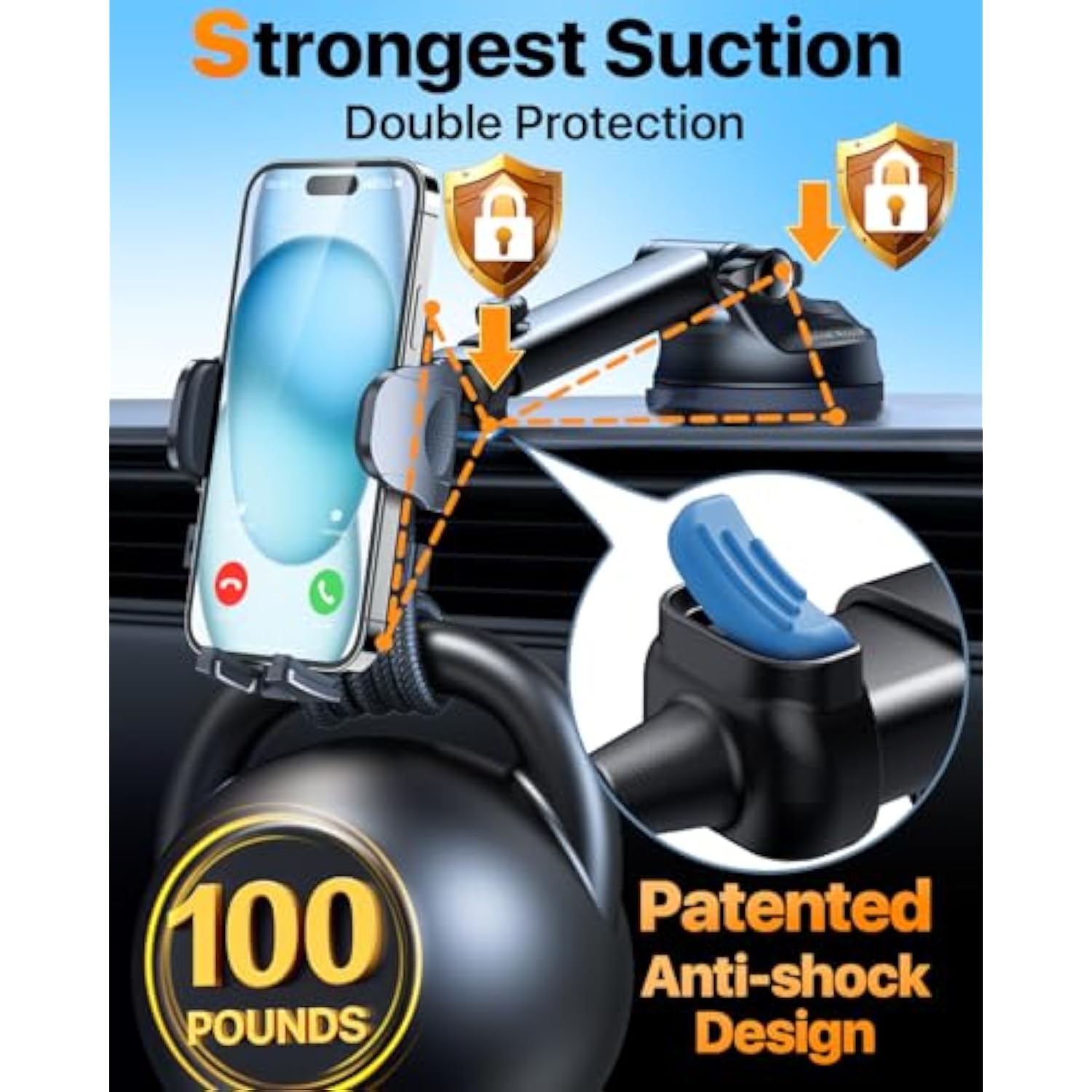 2025 Best Car Phone Holder?Ultimate 5-In-1 & Upgraded 100+Lbs Strongest Suction??True Military-Grade & Safety Cert? Windshield Phone Mount, Dashboard Vent Stand For Iphone Android & Truck, Black