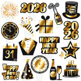 48pc Happy New Year 2026 Cupcake Toppers Black Gold Party Cake Decorations