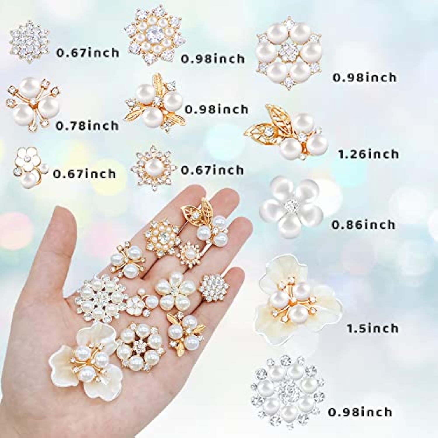 60 Pieces Rhinestone Buttons,Faux Pearl Embellishments Buttons,Flat Ba