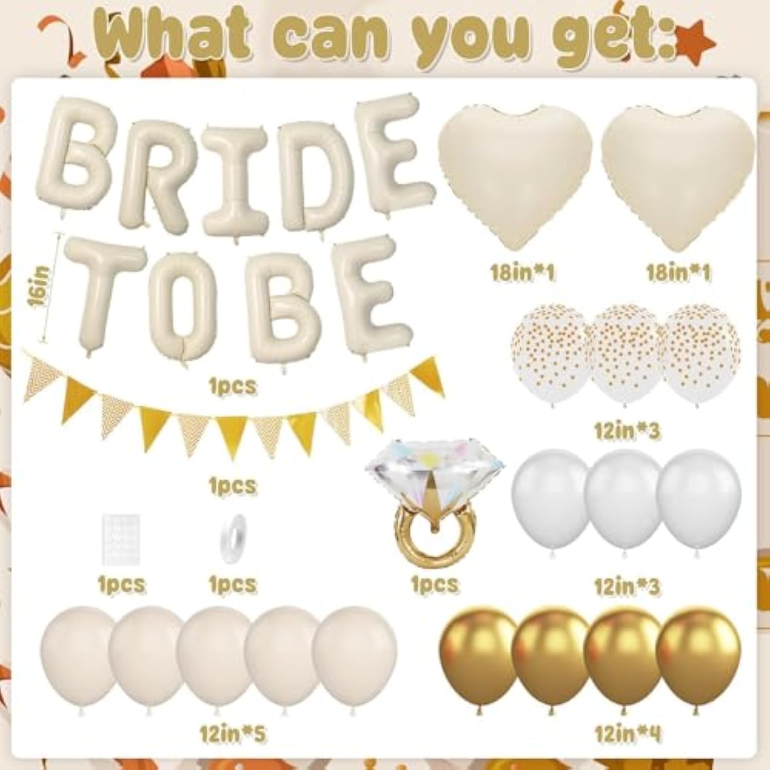 Sand White Bachelorette Party Decorations, Nude White Bride To Be Bridal Shower Balloons Decorations, White And Gold Balloons With Diamond Ring Cream Heart Balloons For Bachelorette Engagement Wedding