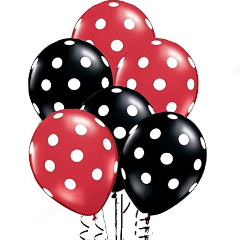 50 Pcs 12" Latex Balloons, Black And Red Polka Dot Balloons For Brithd