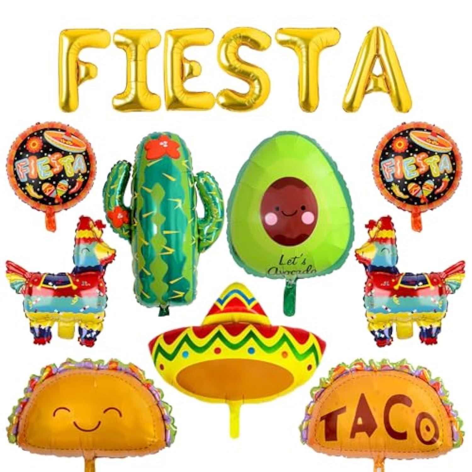 Mexican Party Decorations Fiesta Balloons - 14 Pcs Cinco De Mayo Decorations Including Cactus Llama Avocado Foil Balloon Papel Picado Banner For Fiesta Taco Luau Party Supplies