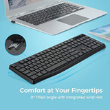 Mk98 Wireless Keyboard, 2.4G Ergonomic, Computer Keyboard, Enlarged Indicator Light, Full Size Pc Keyboard With Numeric Keypad For Laptop, Desktop, Surface, Chromebook, Notebook, Black