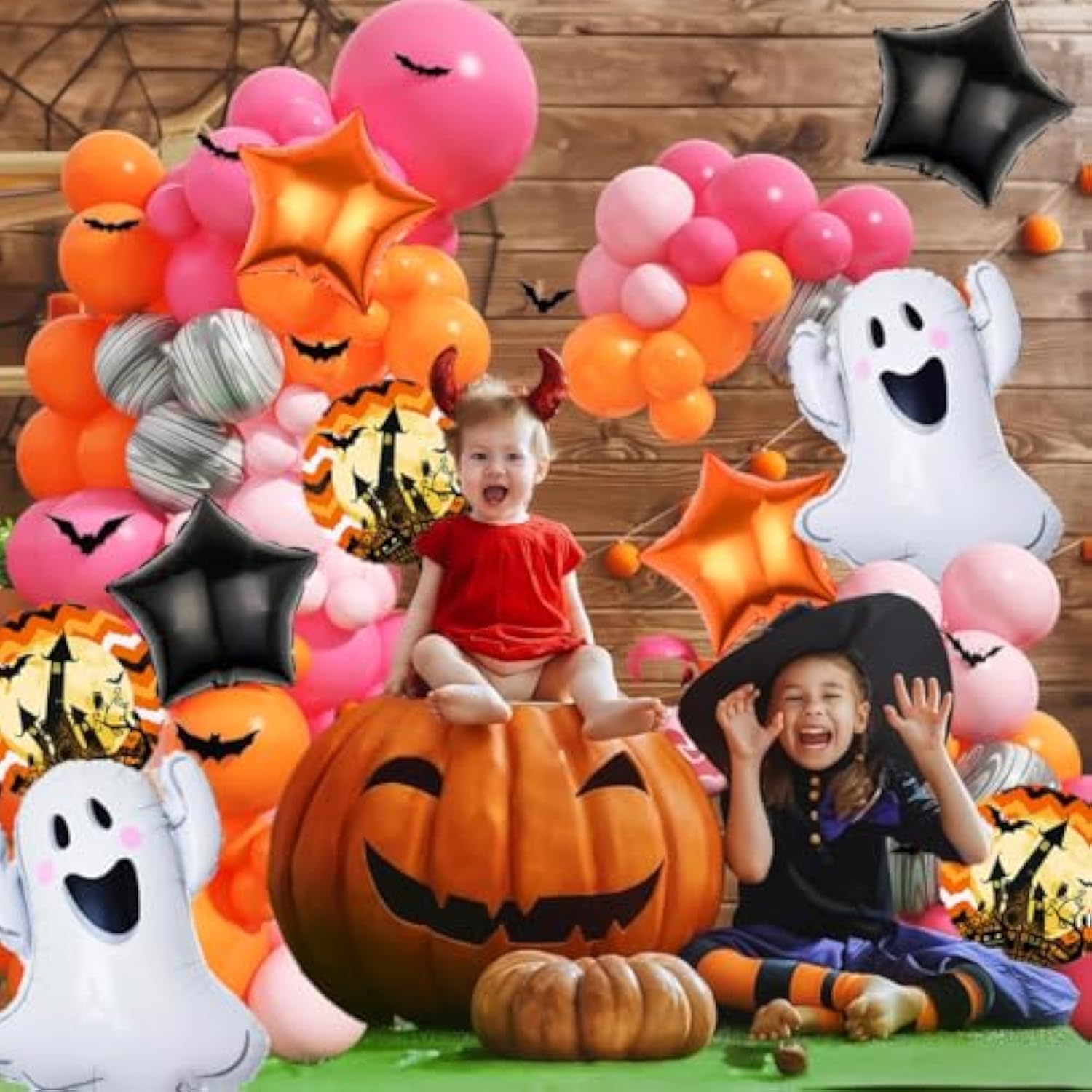 Halloween Foil Balloons – Ghost Balloons with Orange & Black Star Decorations