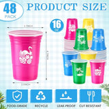 48 Pcs Hawaiian Luau Party Plastic Cups 16 Oz Summer Beach Tropical Plastic Disposable Cup Hot Cold Drink Wine Coffee For Birthday Tiki Bar Party Favors Supplies