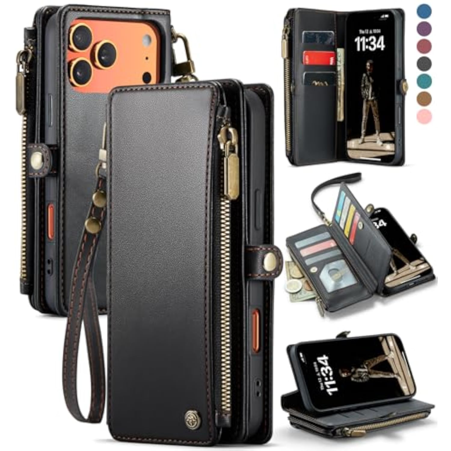 Premium Wallet Case for iPhone 17 Pro Max with RFID Card Holder, Black