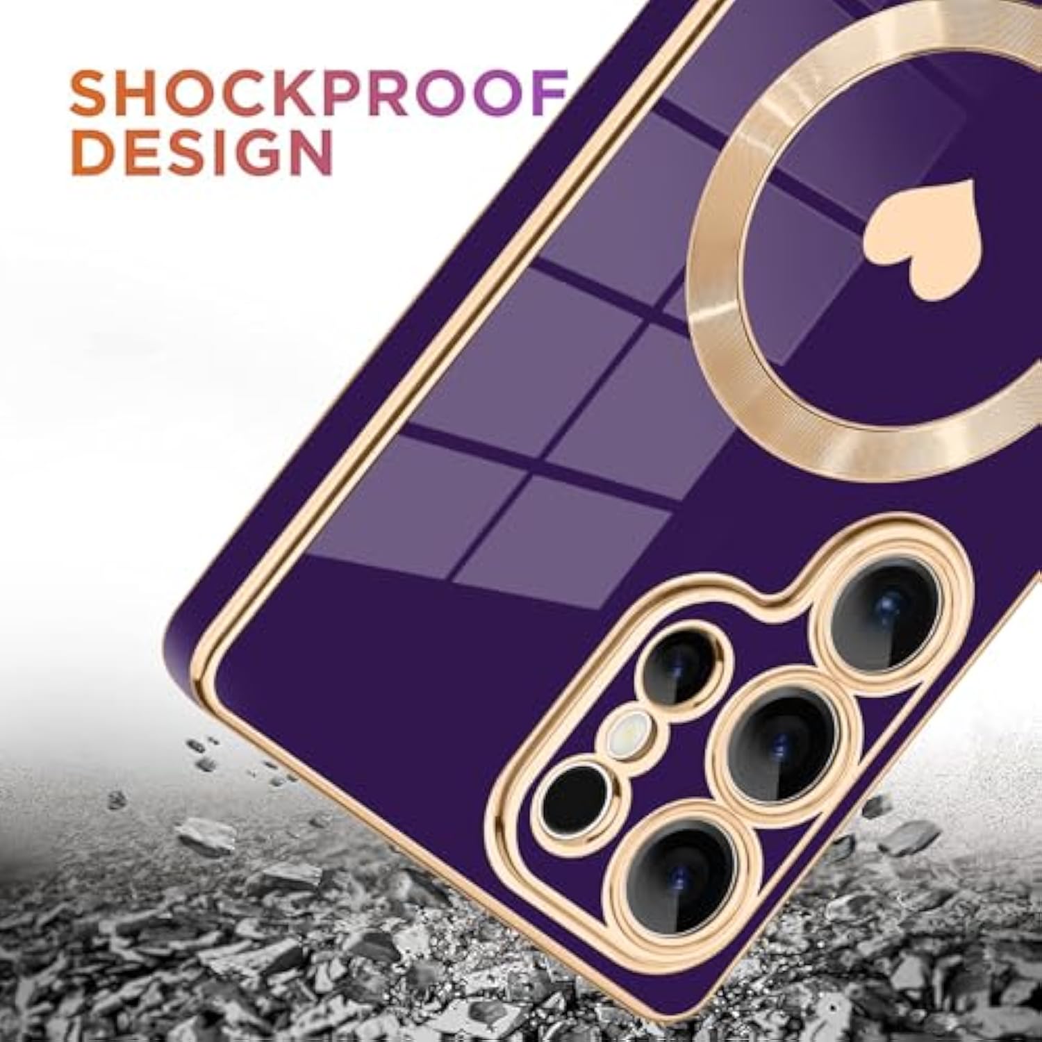 Magnetic For Samsung Galaxy S25 Ultra Case [Compatible With Magsafe] Cute Love Luxury Plating Edge Bumper With Full Camera Lens For Galaxy S25 Ultra Phone Case, Purple(6.9")