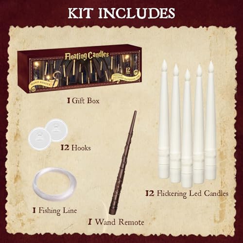 Floating Candles with Wand, 12 Pcs Magic Flickering Light
