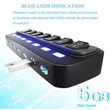 Usb Hub 3.0, 7 Port Usb Hub Splitter With Individual On/Off Led Switches, 5Gbp
