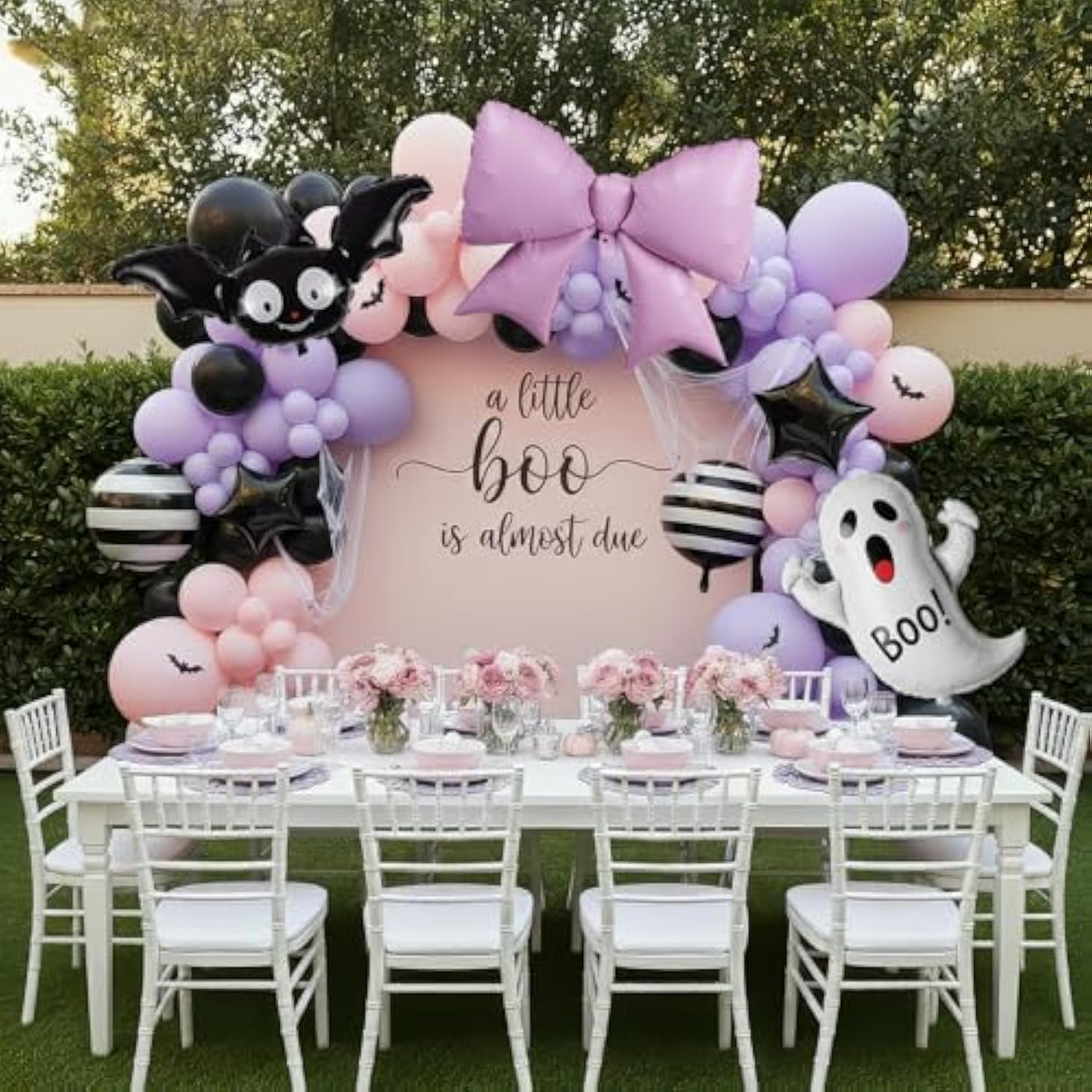 Little Boo Halloween Balloon Arch Kit Pink Purple Ghost Balloons for Baby Shower Party