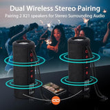X21 Dual Portable Bluetooth Speakers Waterproof Outdoor Wireless Stereo Pairing With Fm Radio, Micro Sd Card, Ipx6, Aux Jack 30W For Home, Office, Party And Travel (Pack 2 Black)