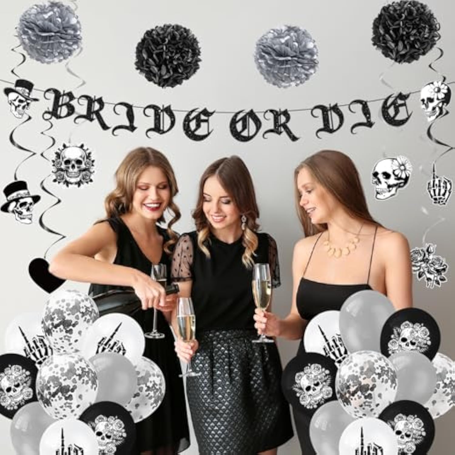 Bride Or Die Bachelorette Party Decorations, 35Pcs Black Bride To Be Banner Balloons Sash Veil Hanging Swirls Cake Topper Kit, Till Death Do Us Decorations For Bridal Shower Wedding Party