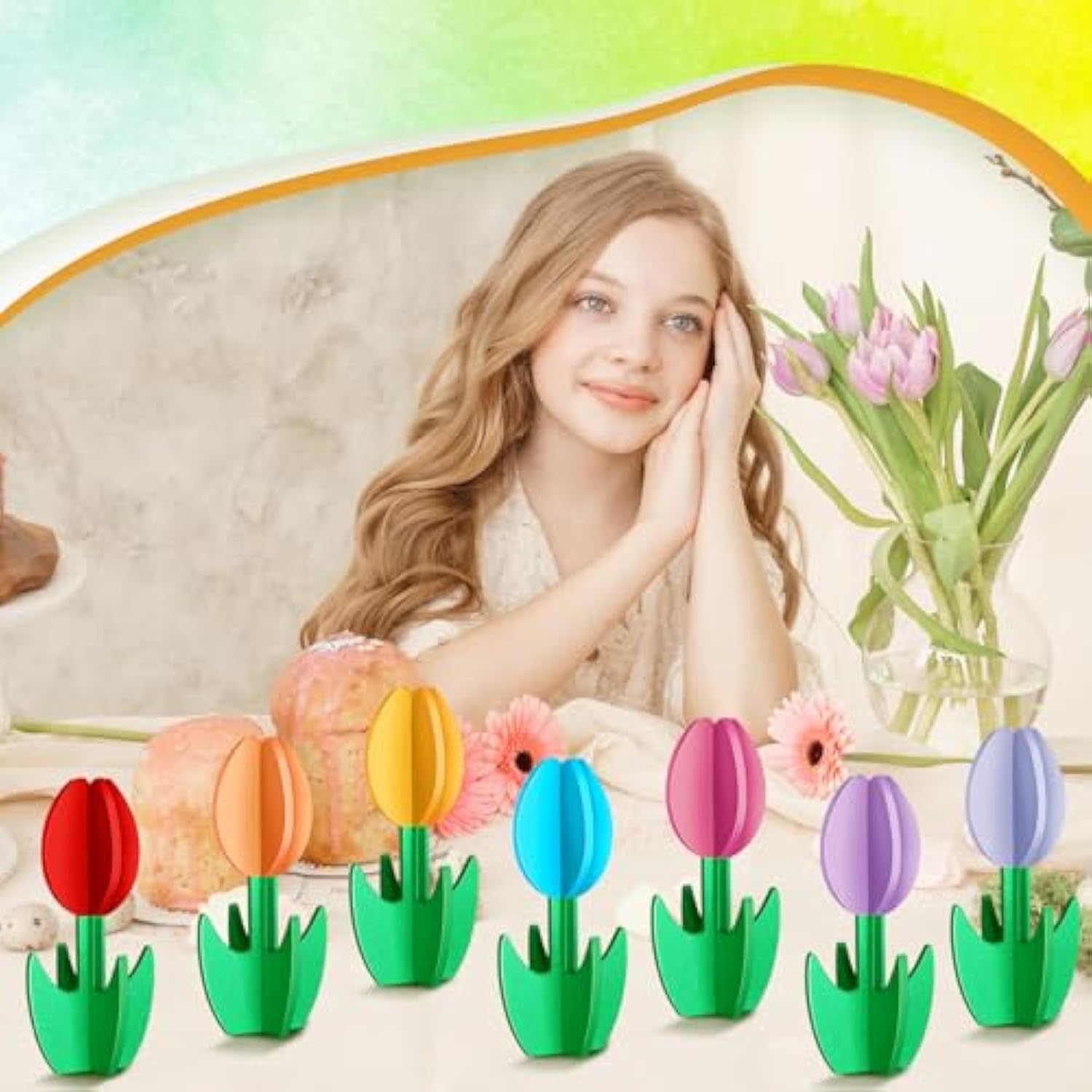 14 Pcs 14 Pcs Spring Decor Wooden Tulips Tiered Tray Decor Multicolor Tulip Table Centerpieces Spring Table Sign Decoration For Home Office Desk Shelf Mother'S Day Party Decoration (Cute)