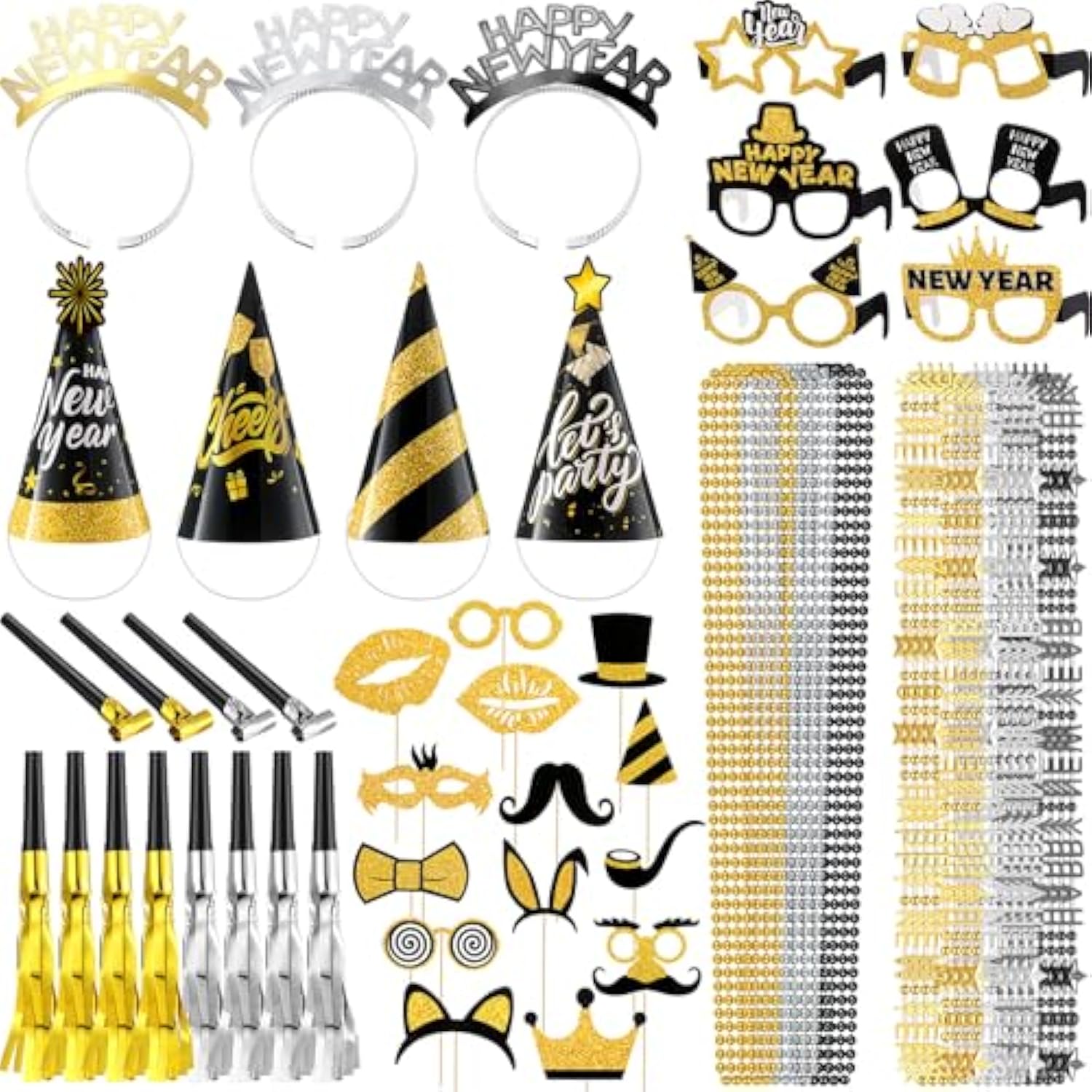 104 Pcs New Year 2026 Party Supplies Hats Tiara Glasses Noise Makers