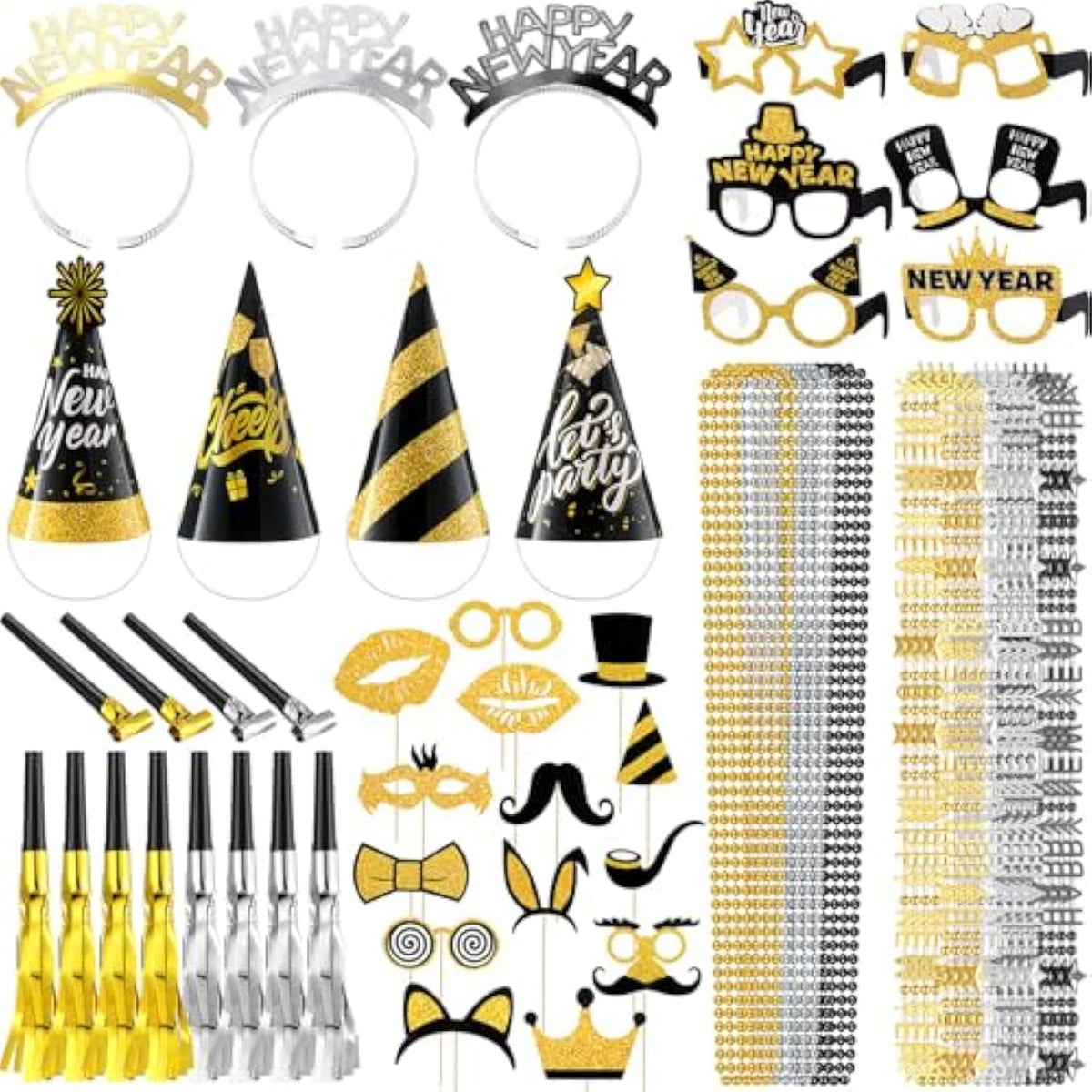 104 Pcs New Year 2026 Party Supplies Hats Tiara Glasses Noise Makers
