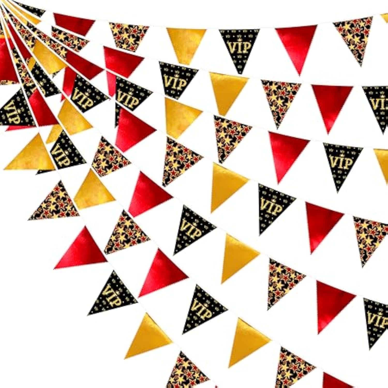 32Ft Hollywood Theme Party Decorations Red Black Gold Vip Star Triangle Flag Fabric Banner Pennant Garland Streamer For Movie Night Birthday Baby Shower Film Show Music Award Party Decor Supplies